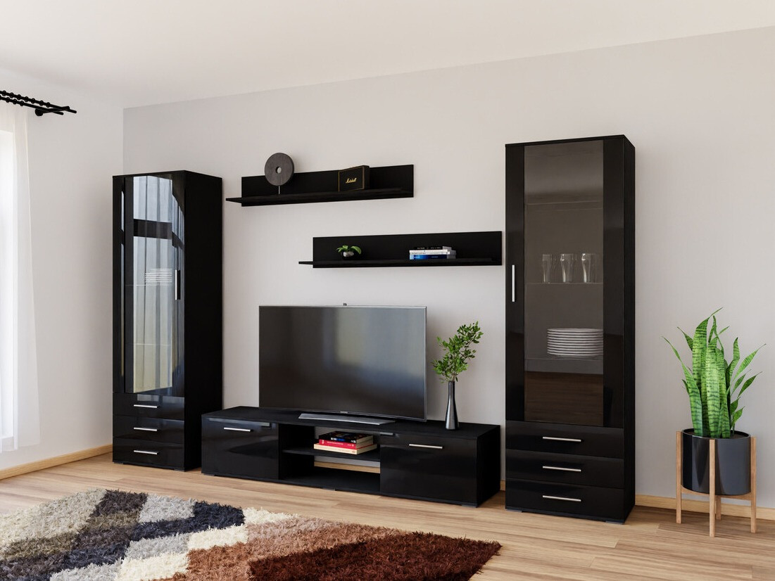 Viesistabas komplekts Tornola 109 (Melns + Glancēts melns)