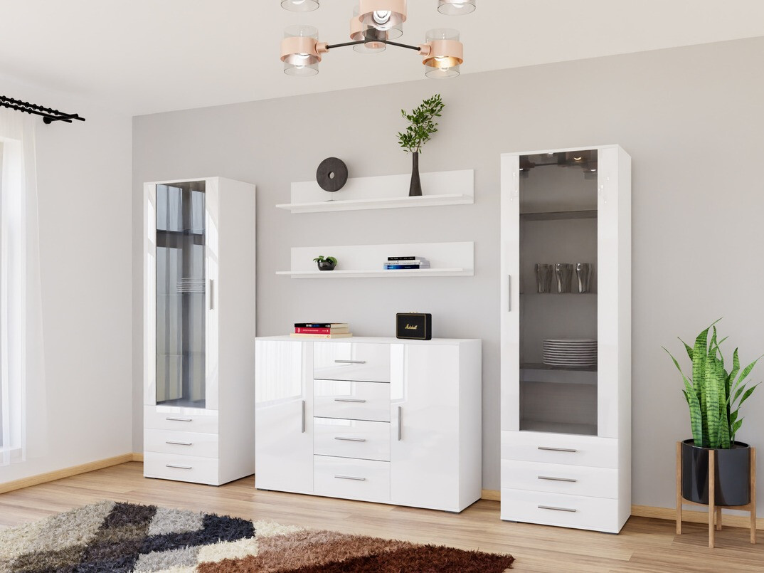 Viesistabas komplekts Tornola 112 (Balts + Glancēts balts)