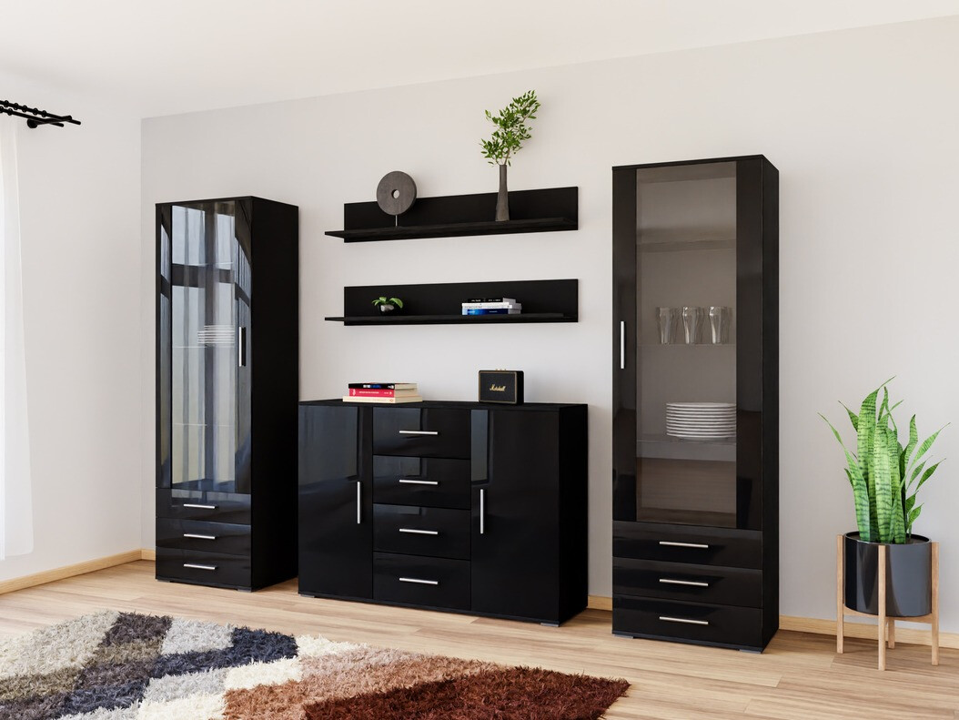 Viesistabas komplekts Tornola 112 (Melns + Glancēts melns)