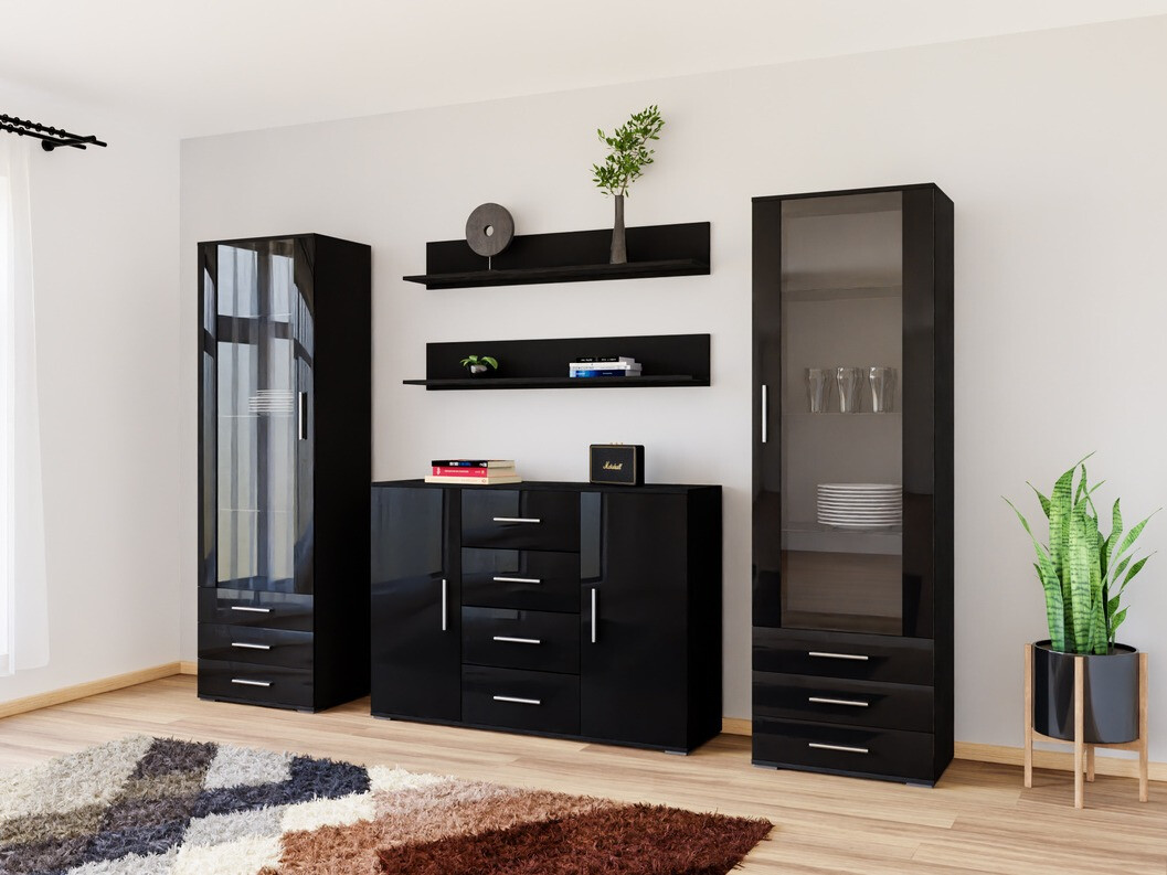 Viesistabas komplekts Tornola 112 (Melns + Glancēts melns)