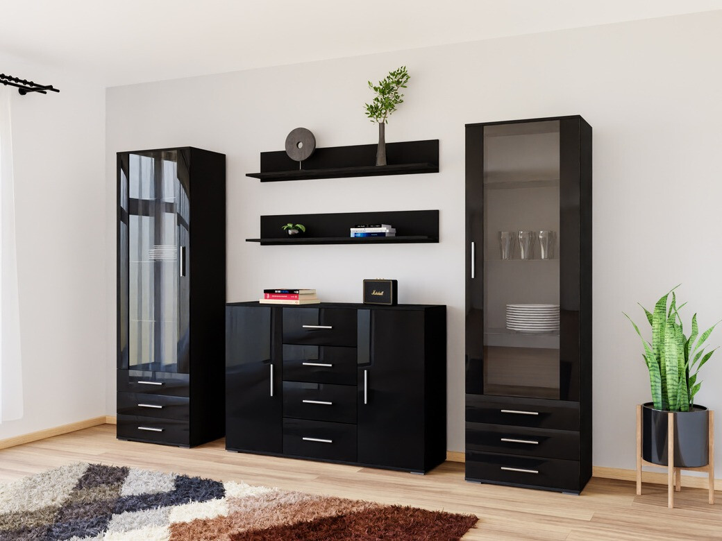 Viesistabas komplekts Tornola 112 (Melns + Glancēts melns)