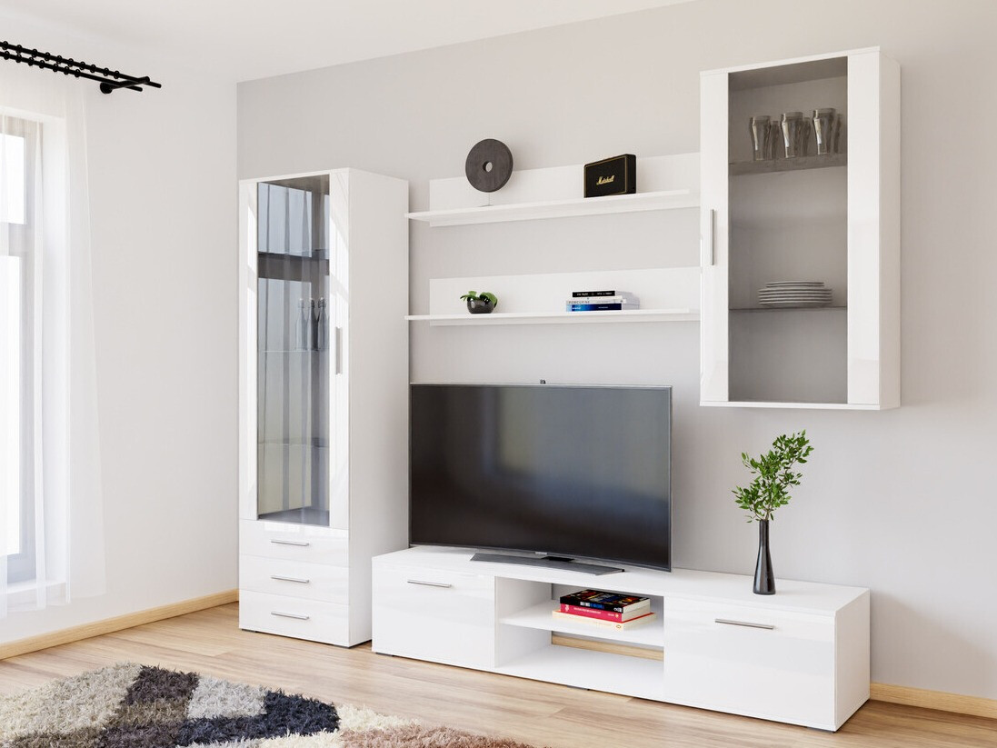 Viesistabas komplekts Tornola 114 (Balts + Glancēts balts)