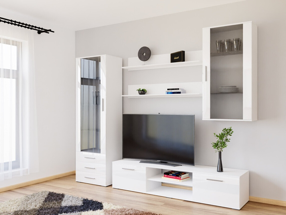 Viesistabas komplekts Tornola 114 (Balts + Glancēts balts)