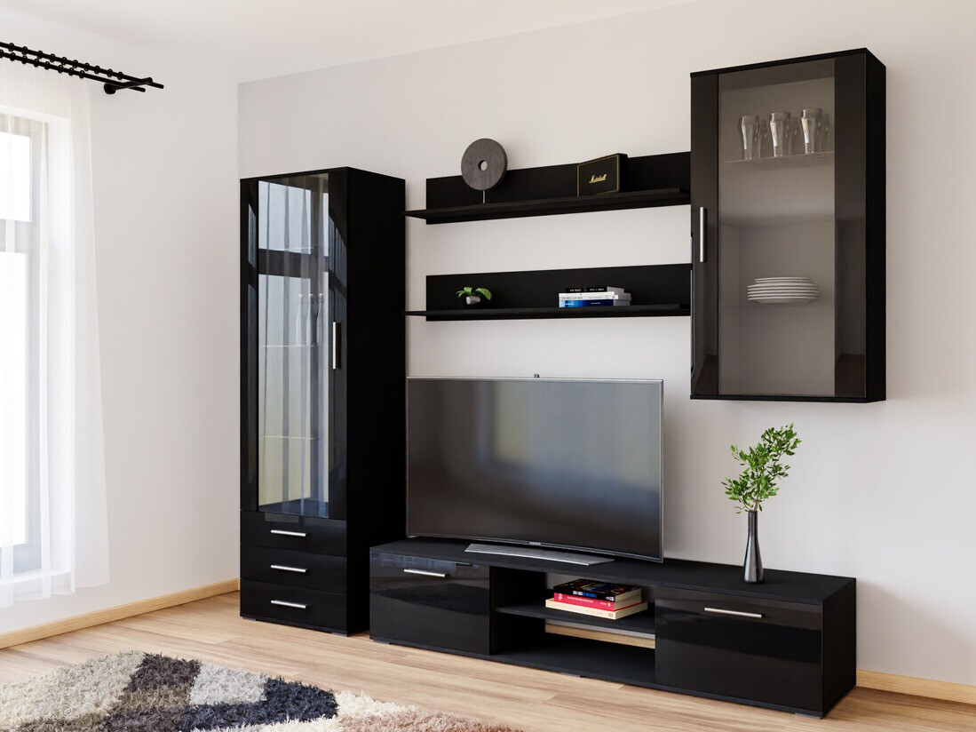 Viesistabas komplekts Tornola 114 (Melns + Glancēts melns)