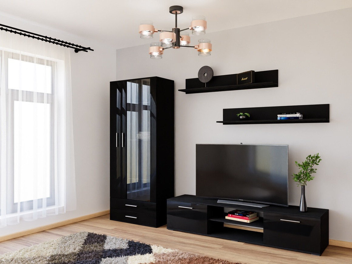 Viesistabas komplekts Tornola 115 (Melns + Glancēts melns)