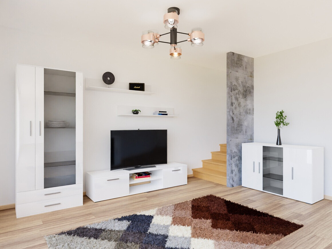 Viesistabas komplekts Tornola 116 (Balts + Glancēts balts)