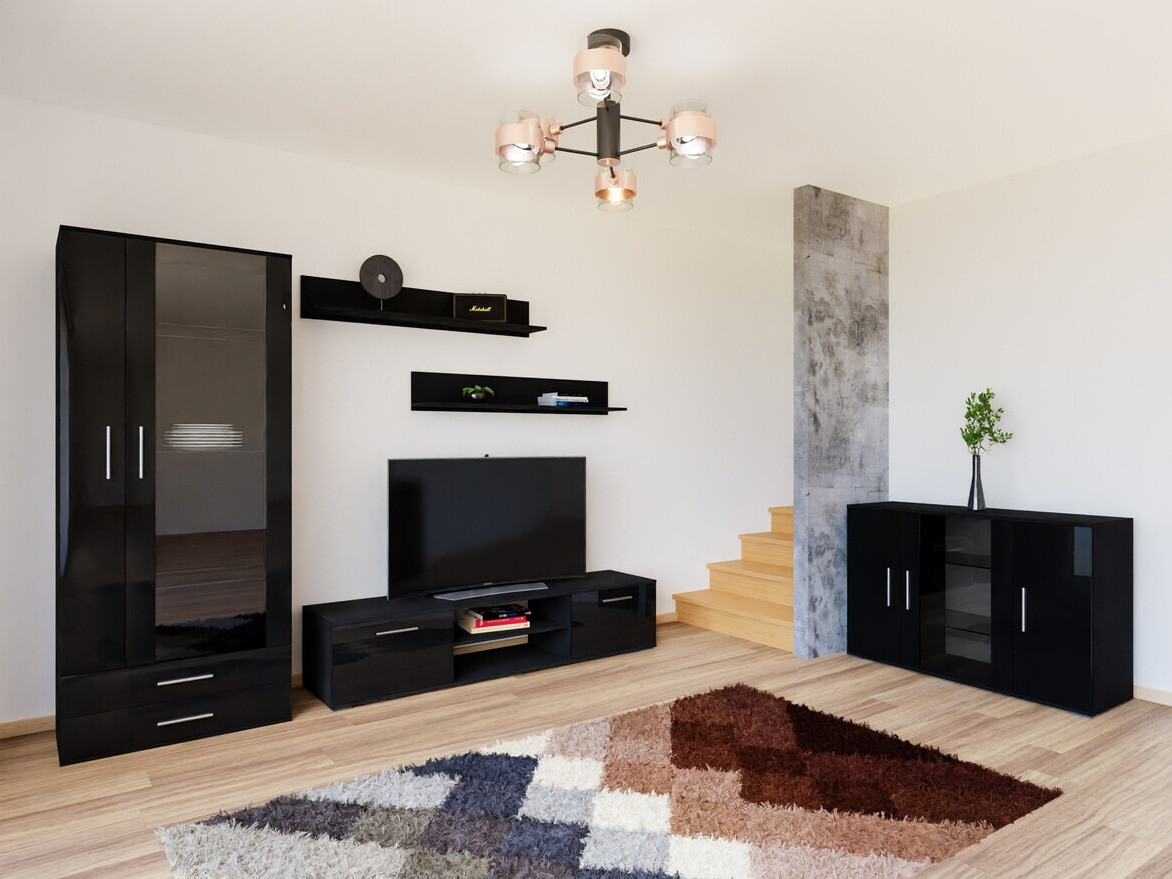 Viesistabas komplekts Tornola 116 (Melns + Glancēts melns)