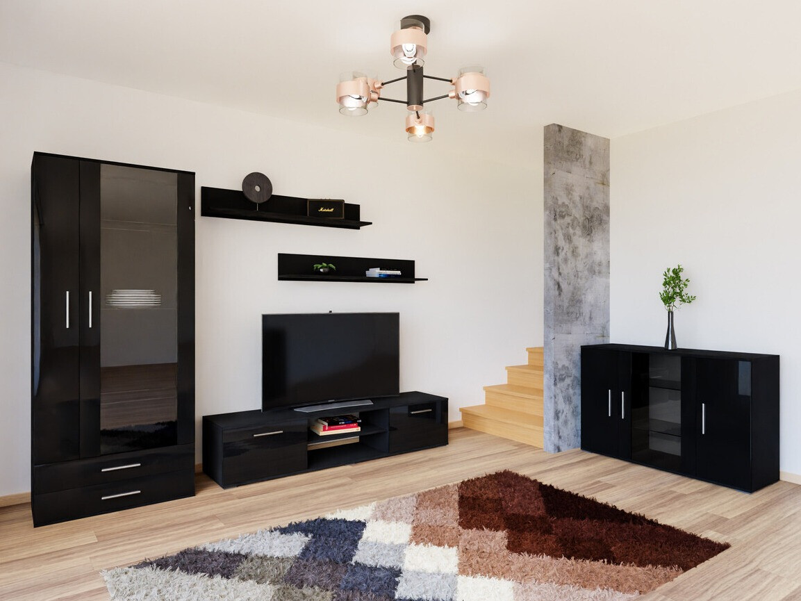 Viesistabas komplekts Tornola 116 (Melns + Glancēts melns)