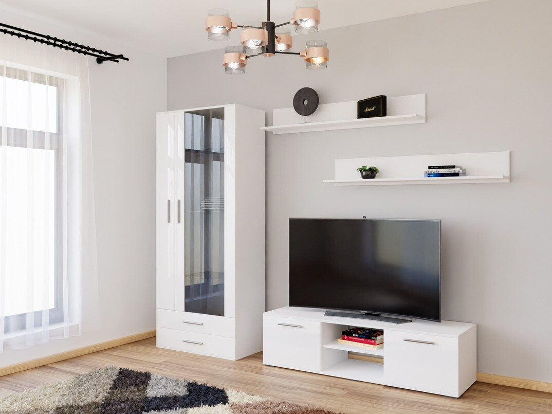 Viesistabas komplekts Tornola 117 (Balts + Glancēts balts)