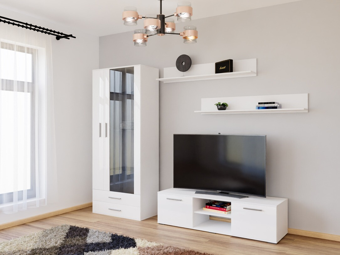 Viesistabas komplekts Tornola 117 (Balts + Glancēts balts)