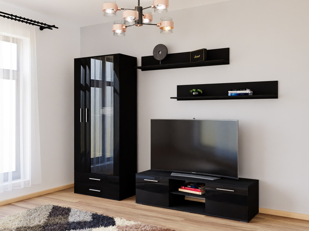 Viesistabas komplekts Tornola 117 (Melns + Glancēts melns)