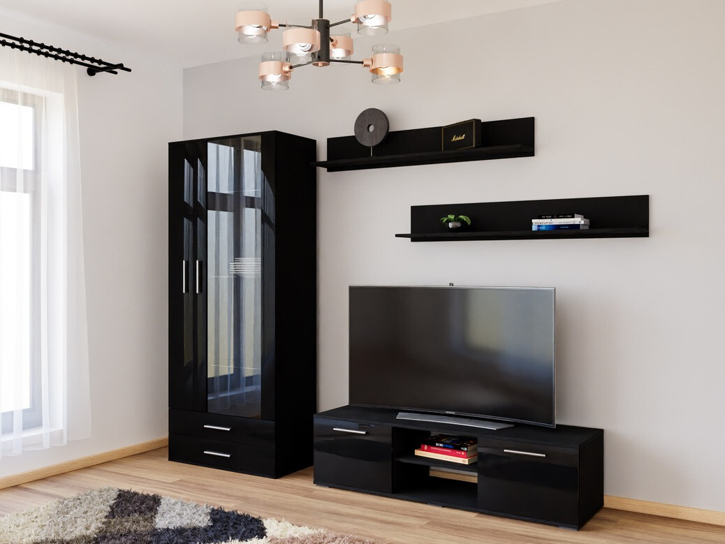 Viesistabas komplekts Tornola 117 (Melns + Glancēts melns)