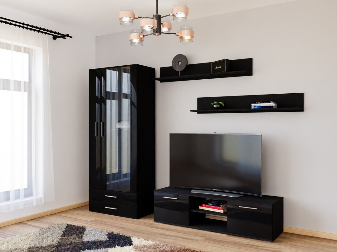 Viesistabas komplekts Tornola 117 (Melns + Glancēts melns)