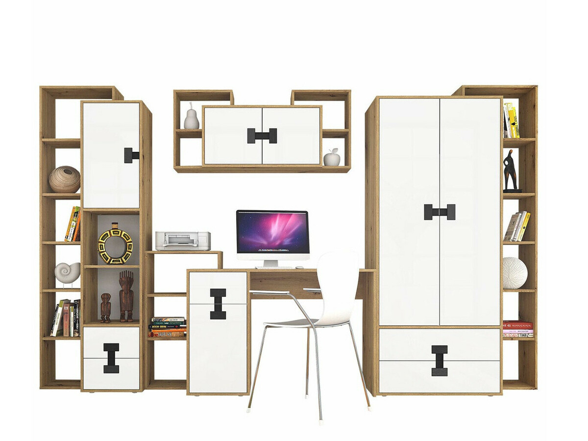 Mājas biroja komplekts Florevi 104 (Matēts balts + Artisan ozols)