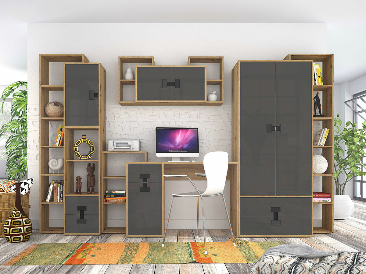 Настенные шкафы Florevi 107 (Глянцевый серый + Artisan дуб)