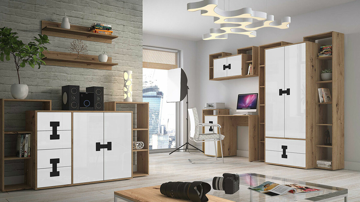 Rakstāmgalds Florevi 100 (Glancēts balts + Artisan ozols)