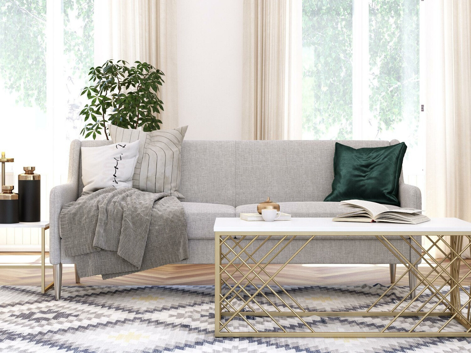 Диван CosmoLiving by Cosmopolitan 124 (Светло-серый + Серебряный)