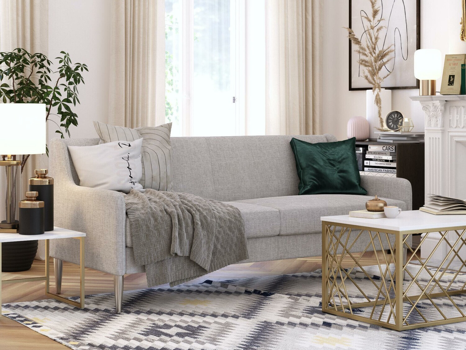 Диван CosmoLiving by Cosmopolitan 124 (Светло-серый + Серебряный)