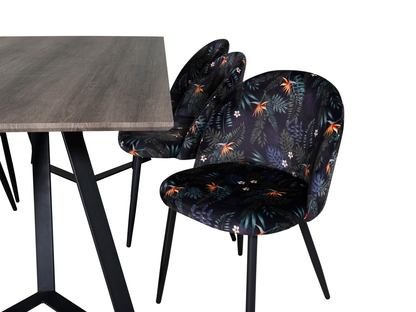 Ēdamistabas komplekts Dallas 340 (Ziedu raksts + Melns)