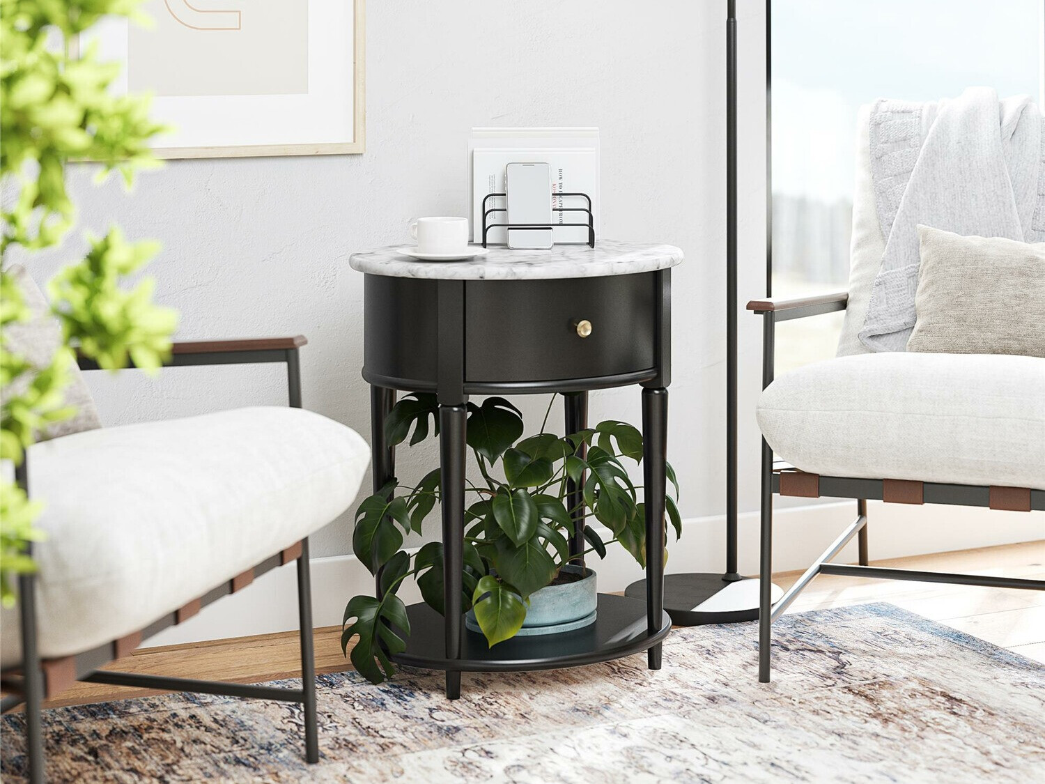 Kafijas galdiņš Tulsa 233 (Melns + Balts marmors)