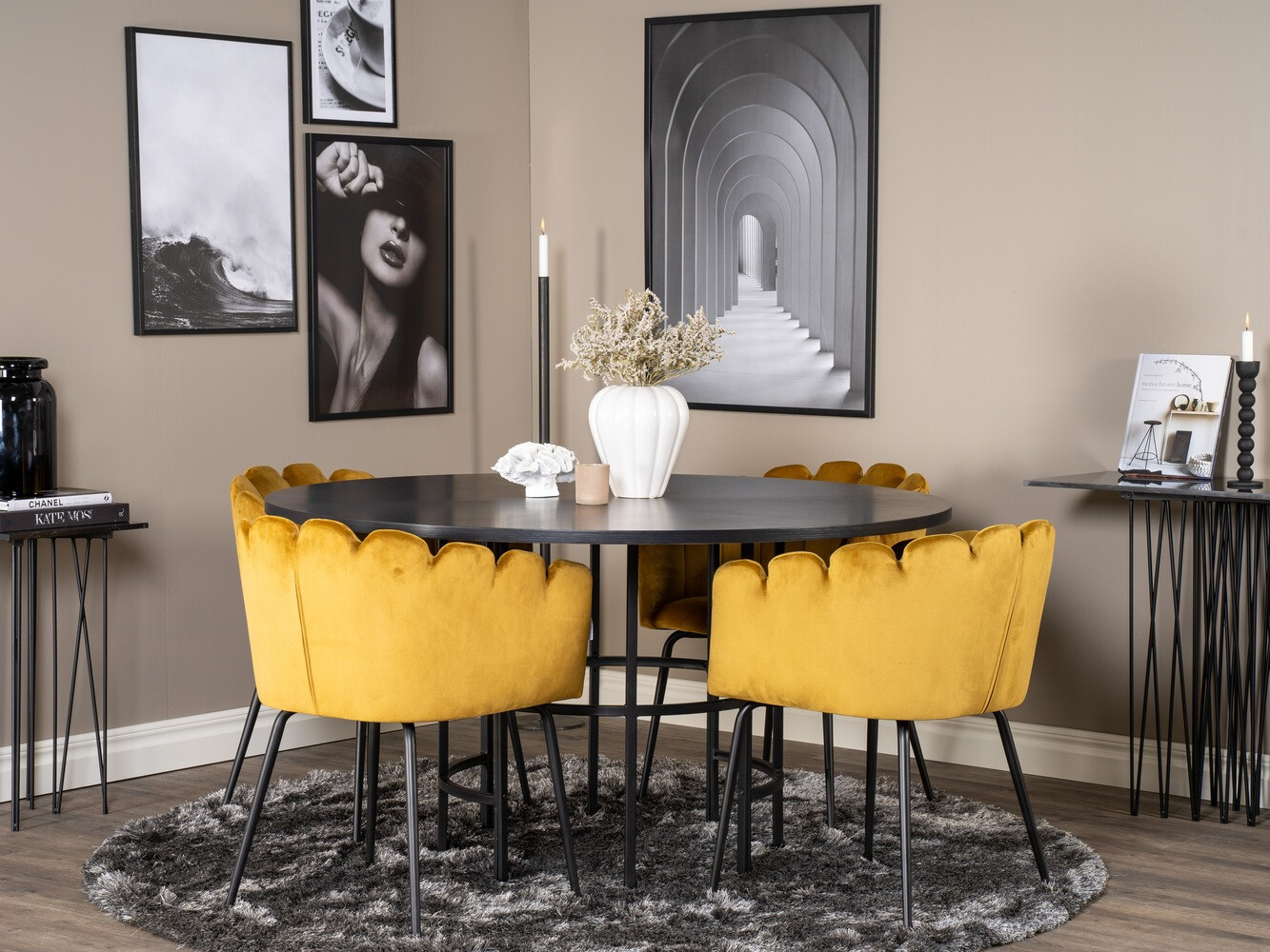 Ēdamistabas komplekts Dallas 313 (Dzeltens + Melns)