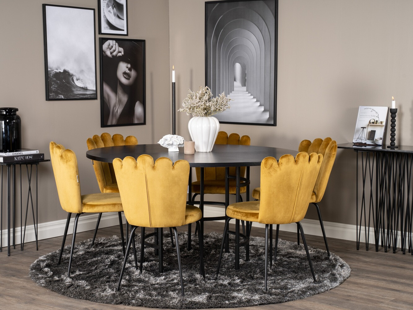 Ēdamistabas komplekts Dallas 317 (Dzeltens + Melns)