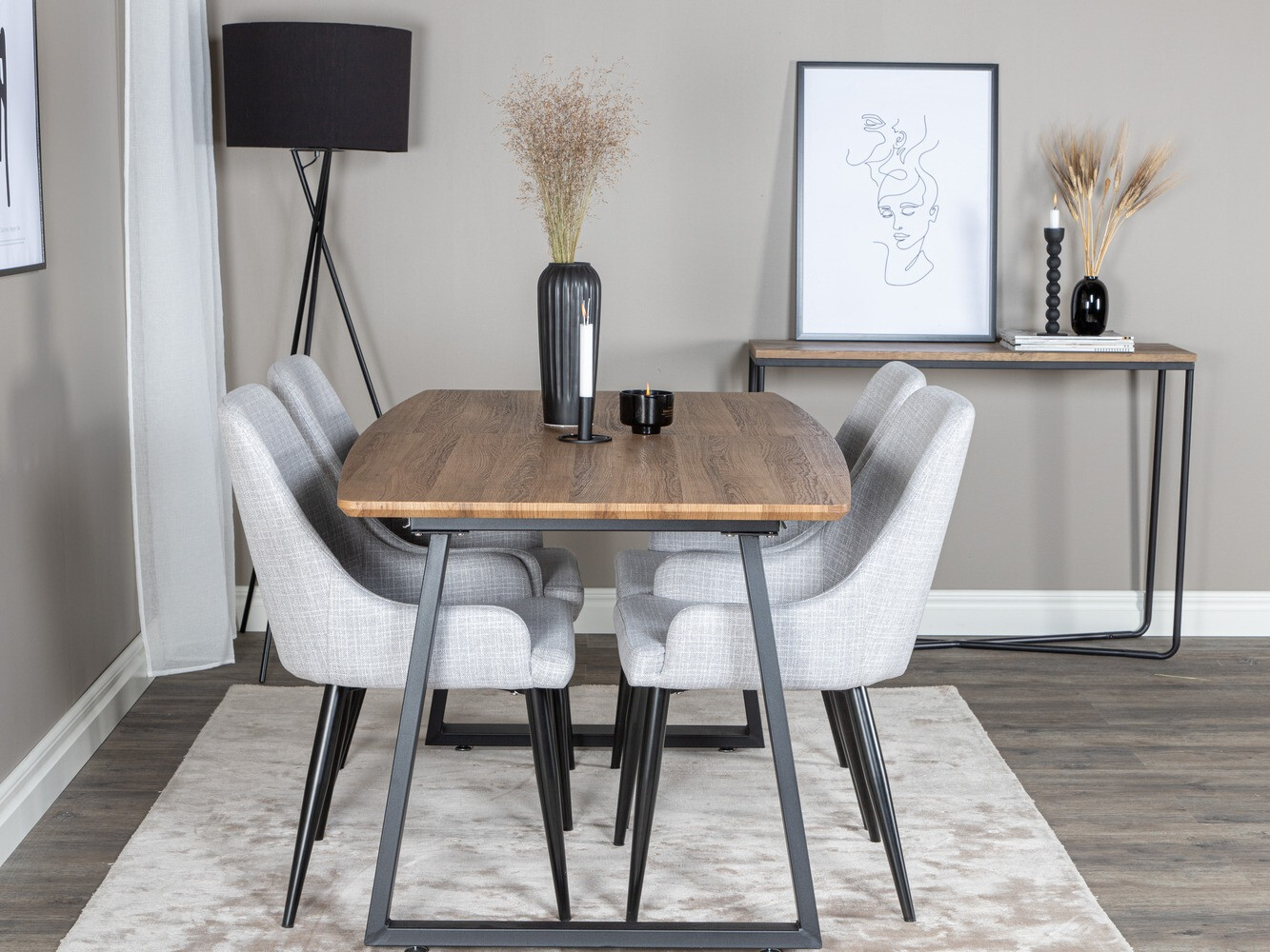 Ēdamistabas komplekts Dallas 334 (Gaiši pelēks + Melns)