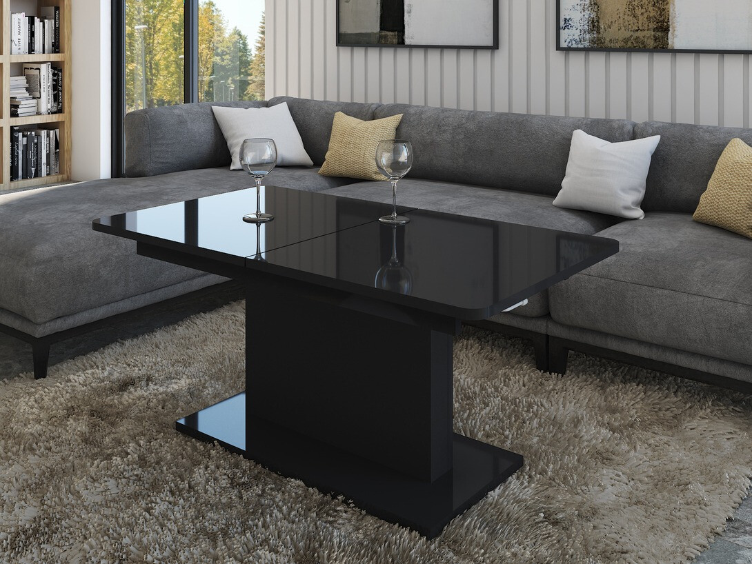 Žurnālu galdiņš transformeris Ogden 158 (Glancēts melns + Melns)