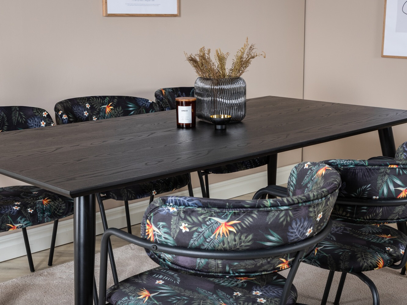 Ēdamistabas komplekts Dallas 1258 (Ziedu raksts + Melns)