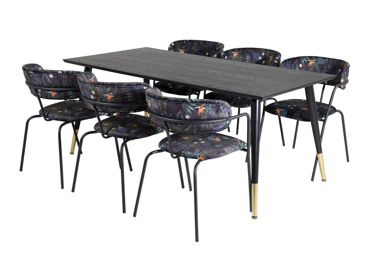 Обеденный гарнитур Dallas 1258 (Цветочный узор + Чёрный)