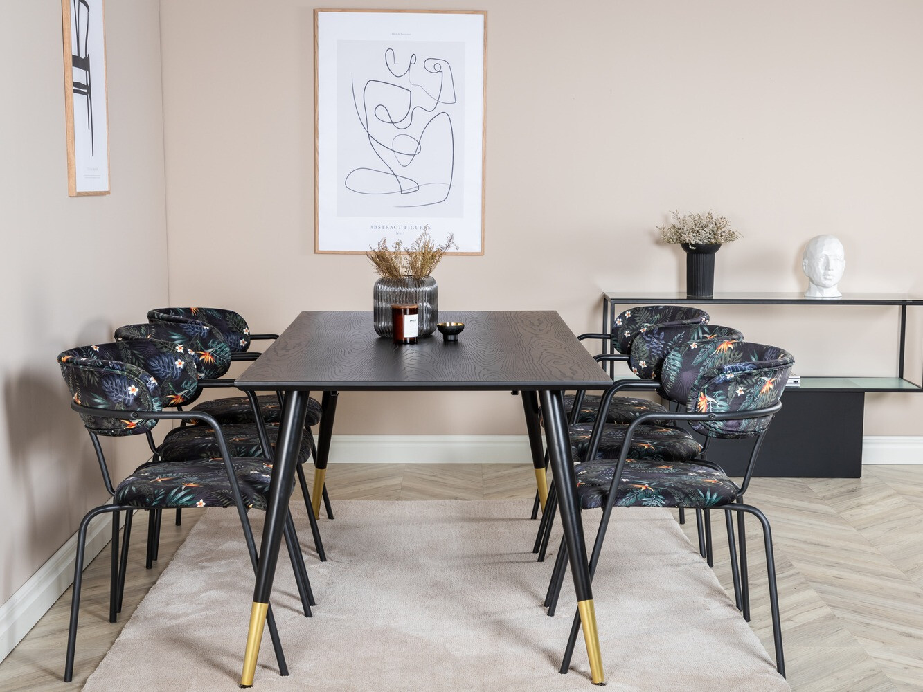 Обеденный гарнитур Dallas 1258 (Цветочный узор + Чёрный)