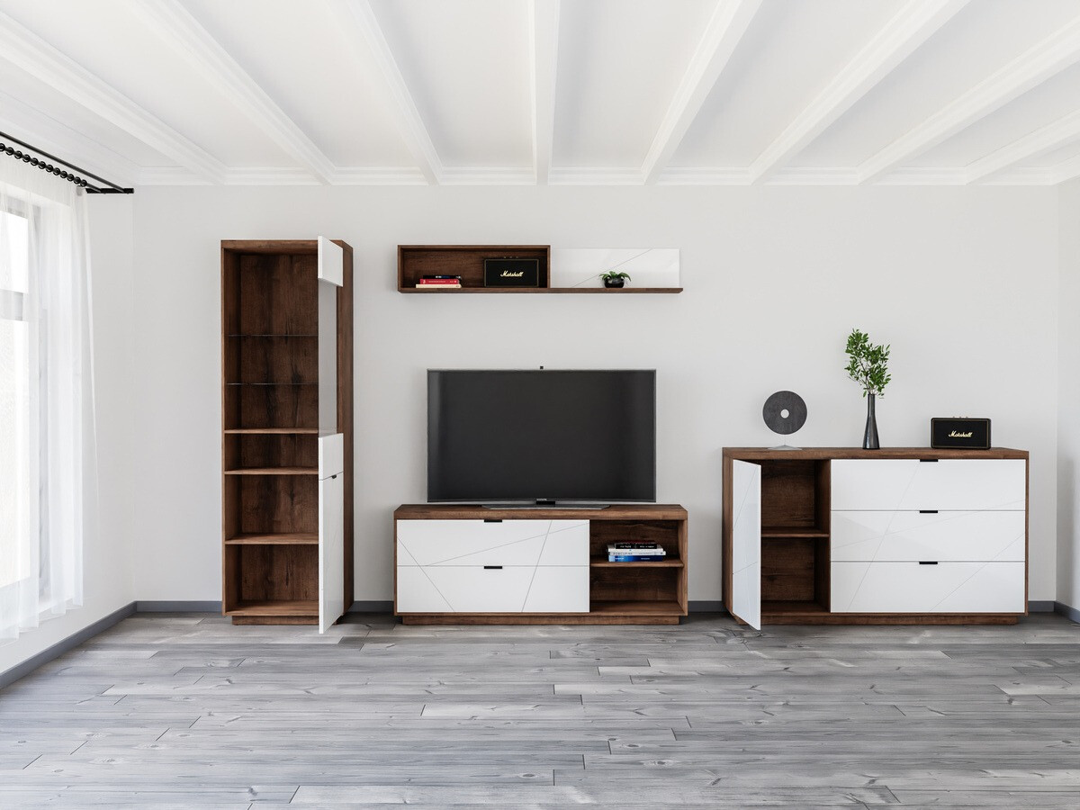 Набор для гостиной Fivale 114 (Темный дуб делано + Глянцевый белый)