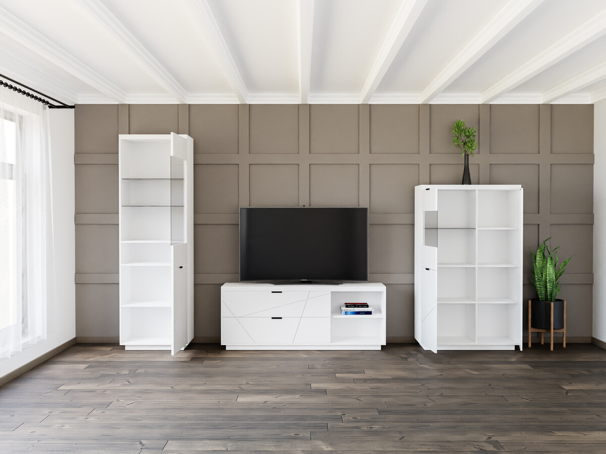 Viesistabas komplekts Fivale 112 (Glancēts balts + Balts)