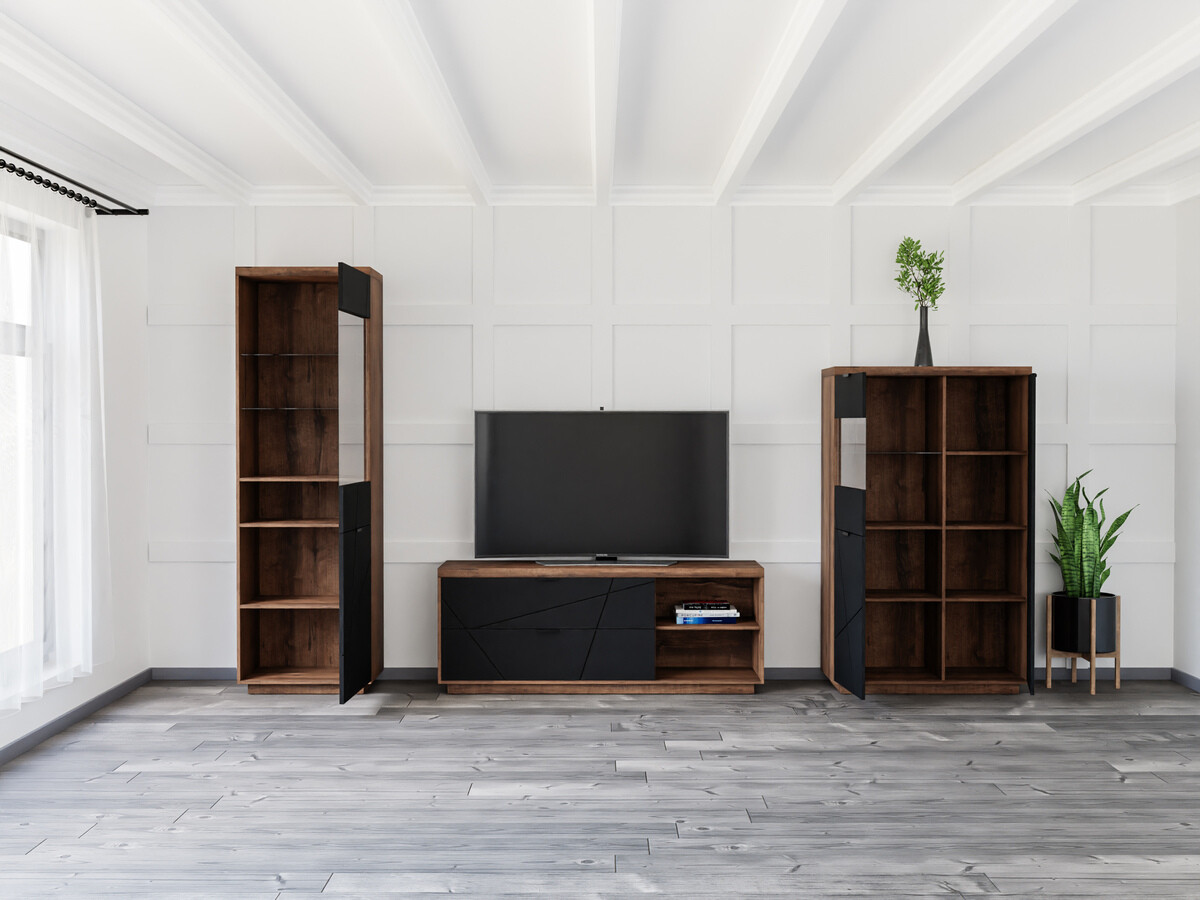 Viesistabas komplekts Fivale 112 (Tumšs delano ozols + Matēts melns)