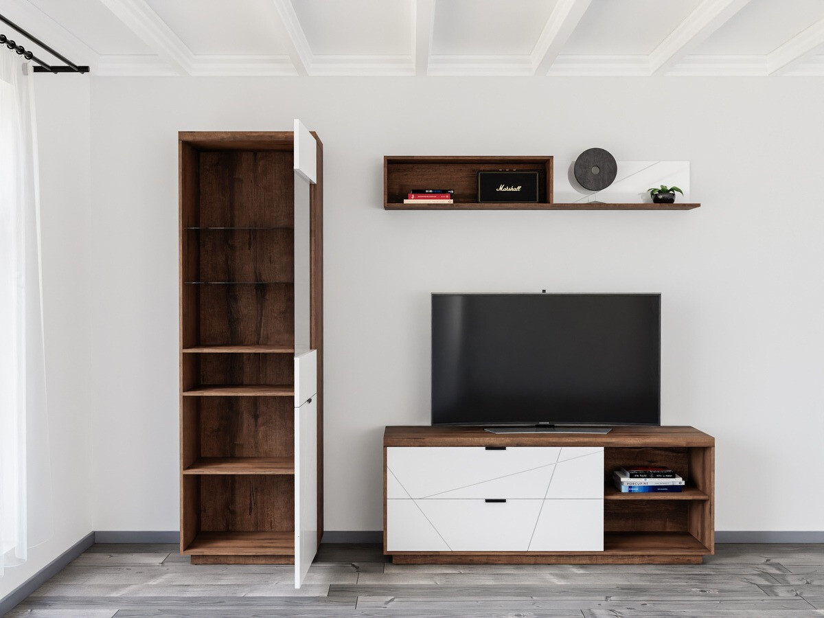 Viesistabas komplekts Fivale 113 (Tumšs delano ozols + Glancēts balts)