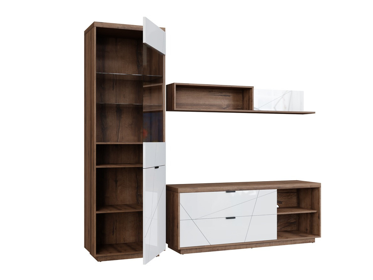 Viesistabas komplekts Fivale 113 (Tumšs delano ozols + Glancēts balts)