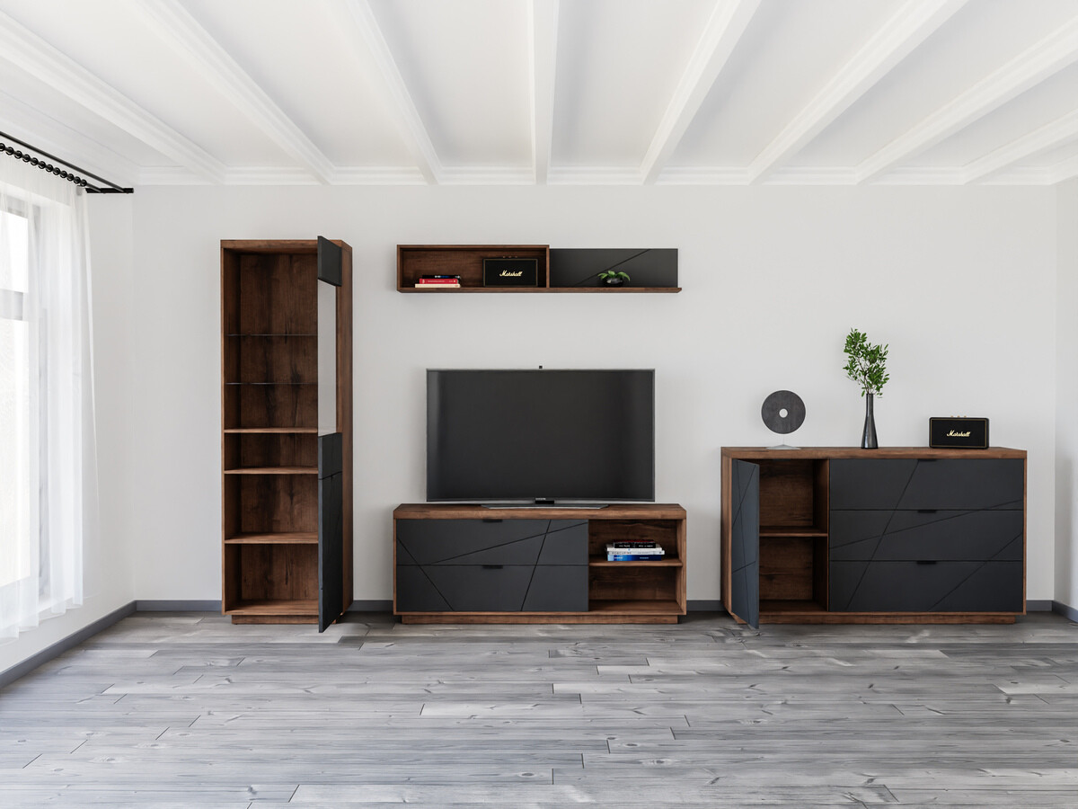 Viesistabas komplekts Fivale 114 (Tumšs delano ozols + Matēts melns)