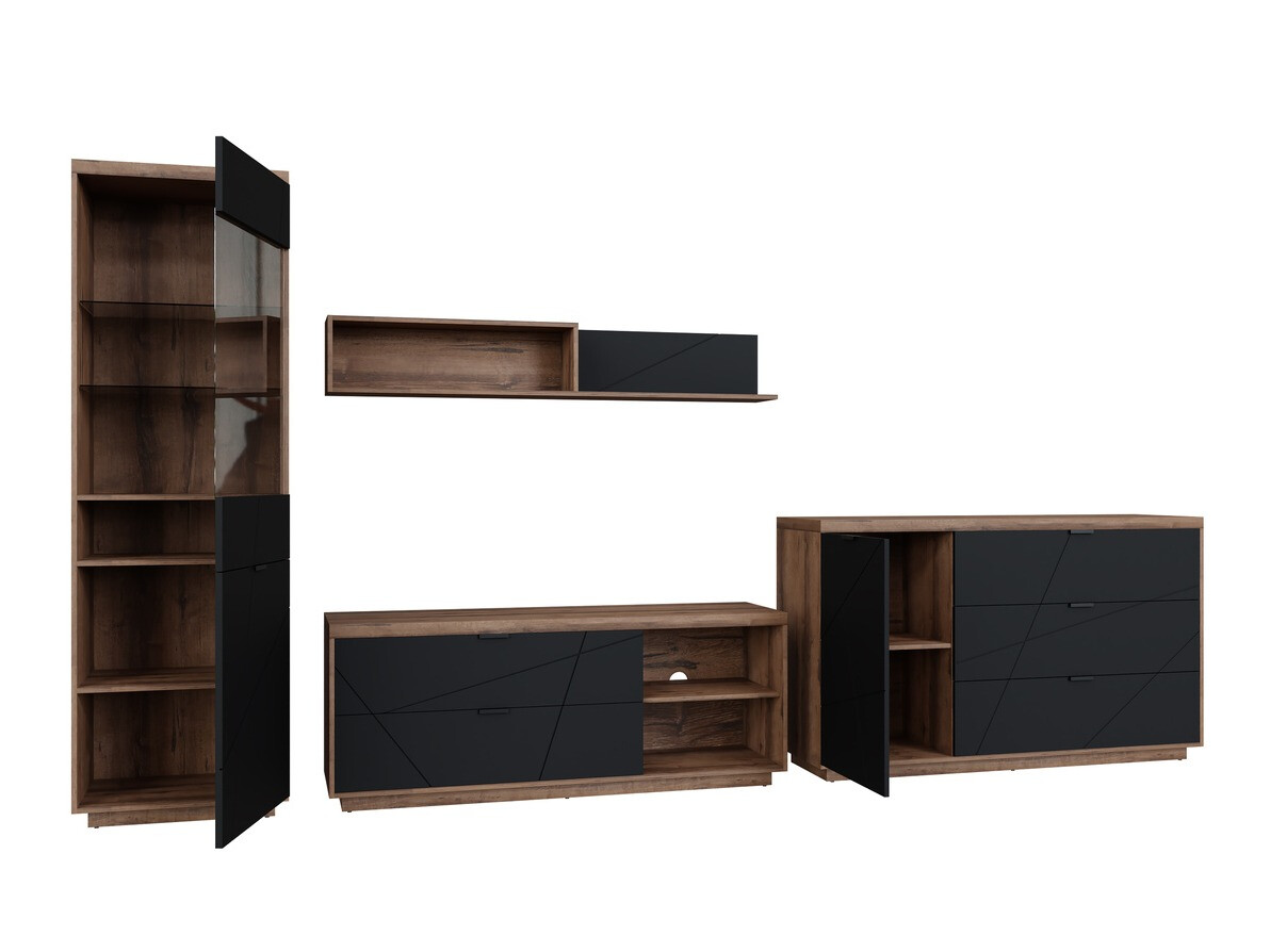 Viesistabas komplekts Fivale 114 (Tumšs delano ozols + Matēts melns)