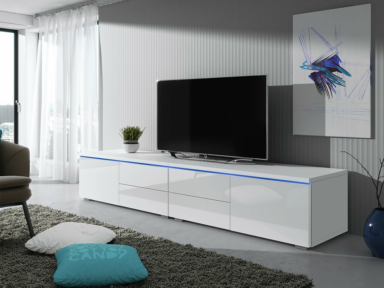 TV galds Hortus (Balts + Glancēts balts)