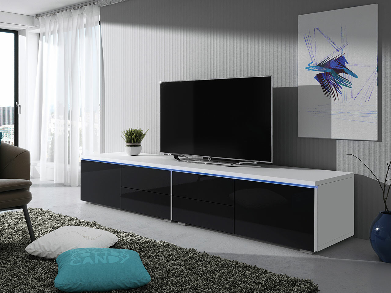 TV galds Hortus (Balts + Glancēts melns)