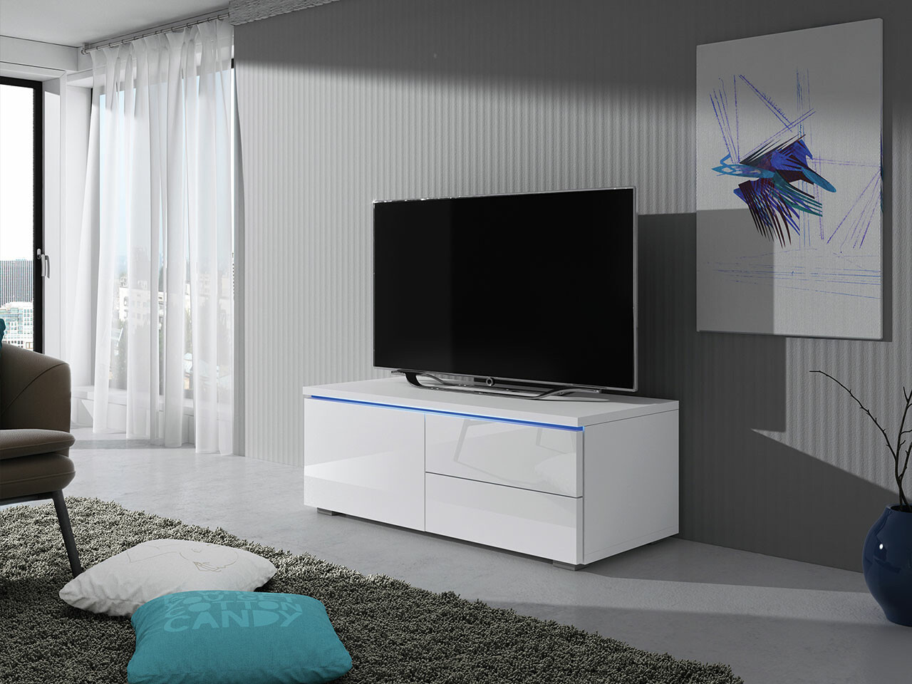 TV galds Uva VI (Balts + Glancēts balts)