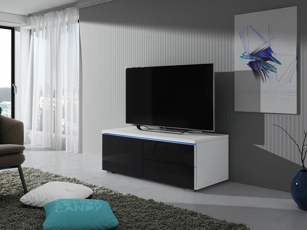 TV galds Uva VI (Balts + Glancēts melns)