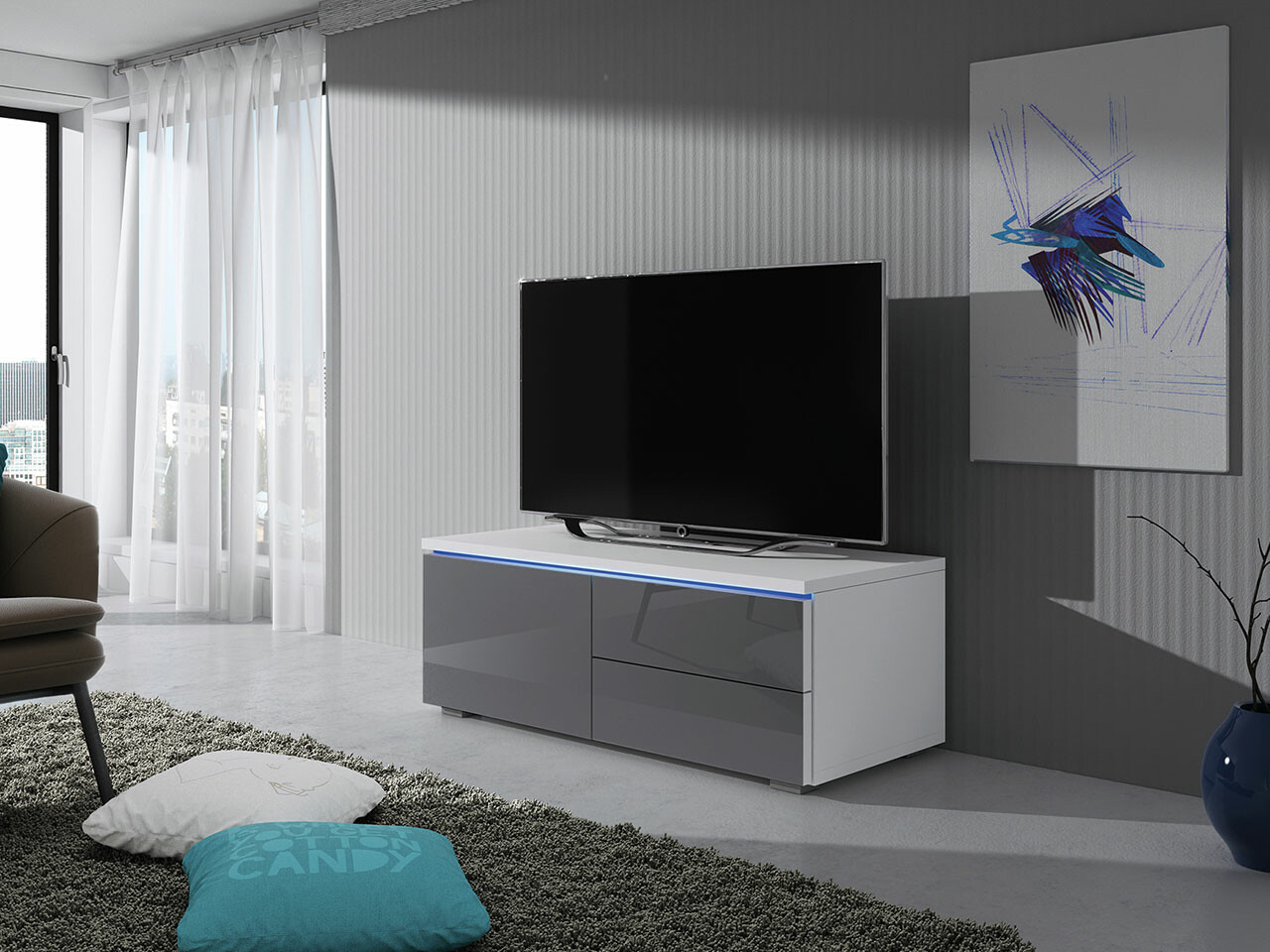 TV galds Uva VI (Balts + Glancēts pelēks)