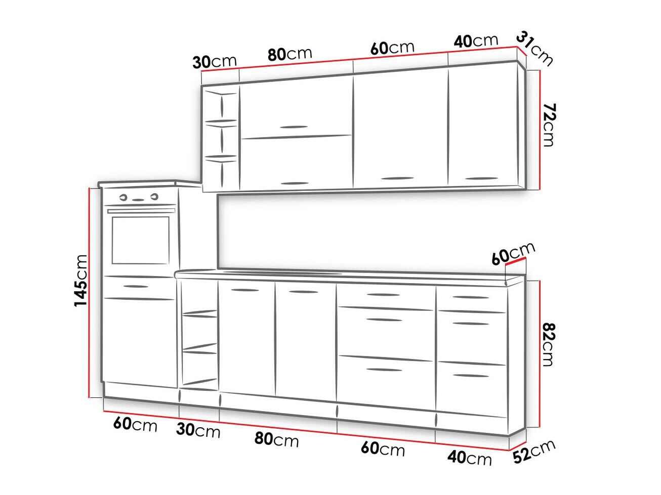 Moduļu virtuves komplekts Wood White 136