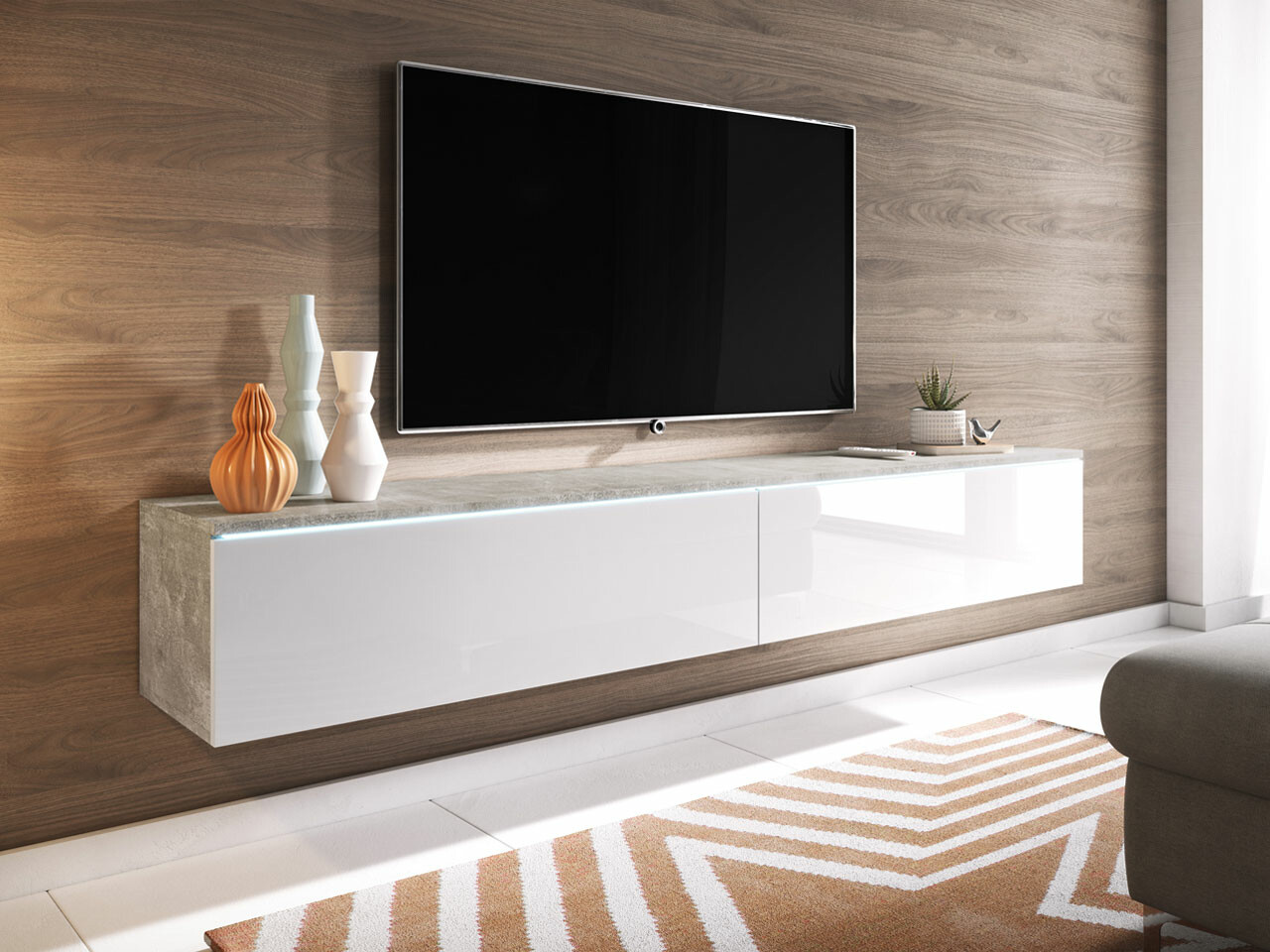 TV galds Scientia I (Betons + Glancēts balts)