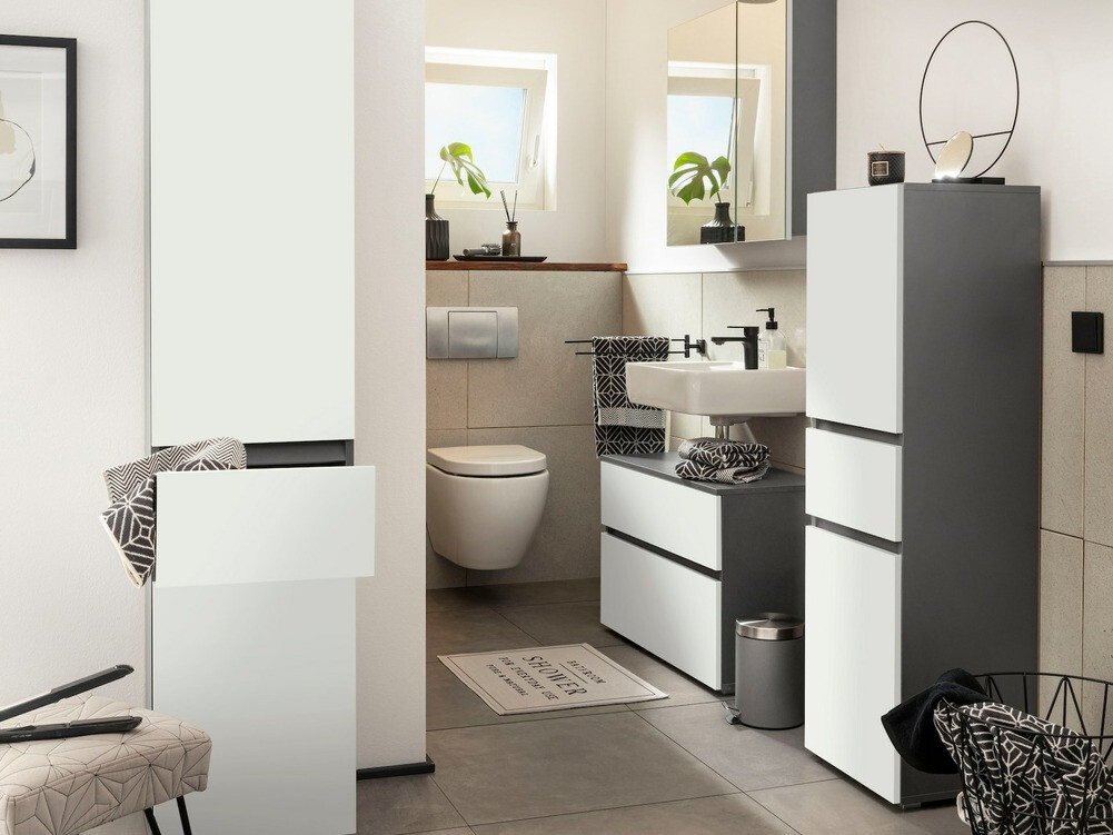 Stāvošs vannas skapītis Soncamu 102 (Balts + Antracīts)