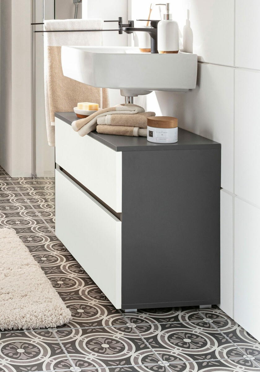 Stāvošs vannas istabas skapītis izlietnei Soncamu 109 (Balts + Antracīts)