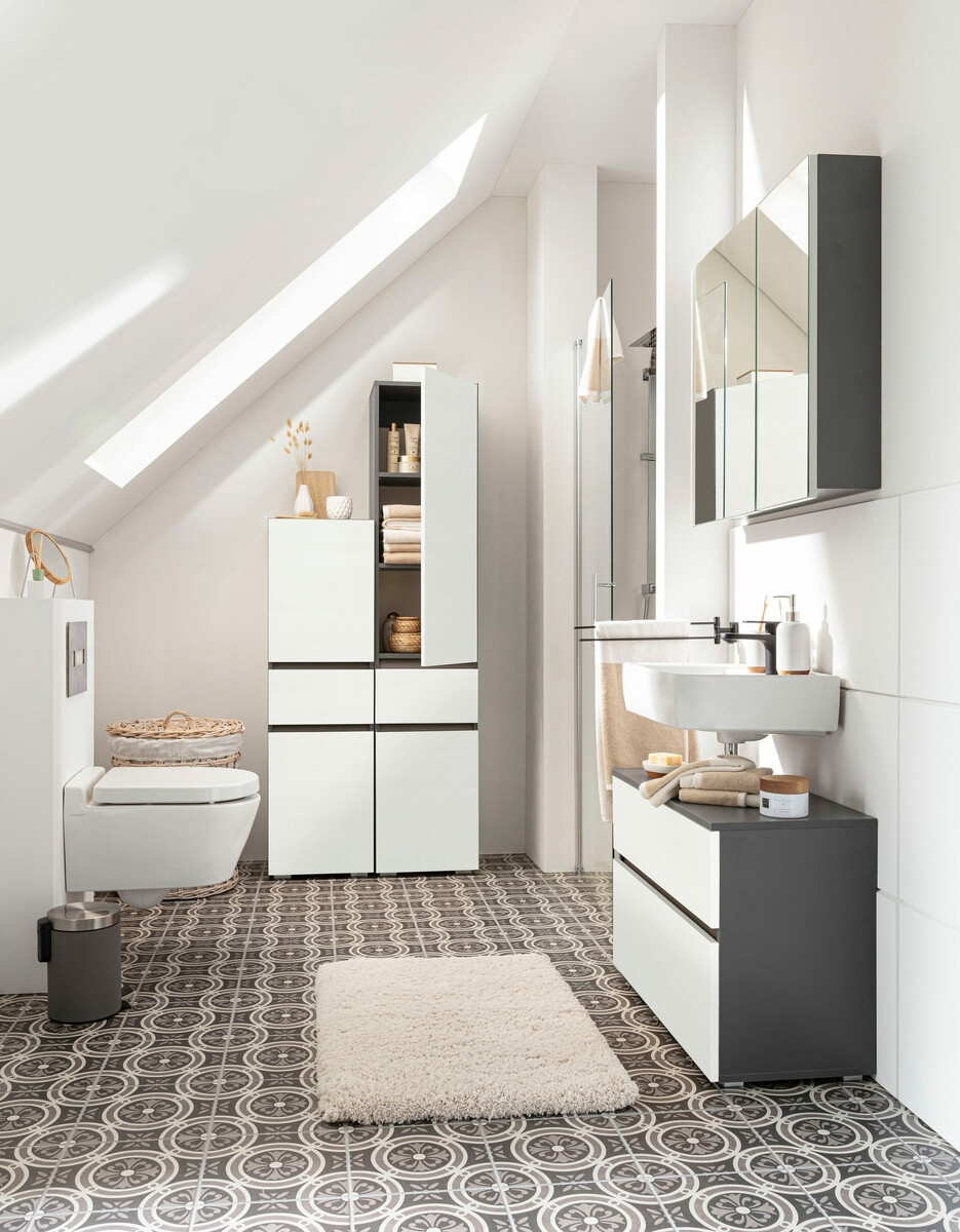 Stāvošs vannas istabas skapītis izlietnei Soncamu 109 (Balts + Antracīts)