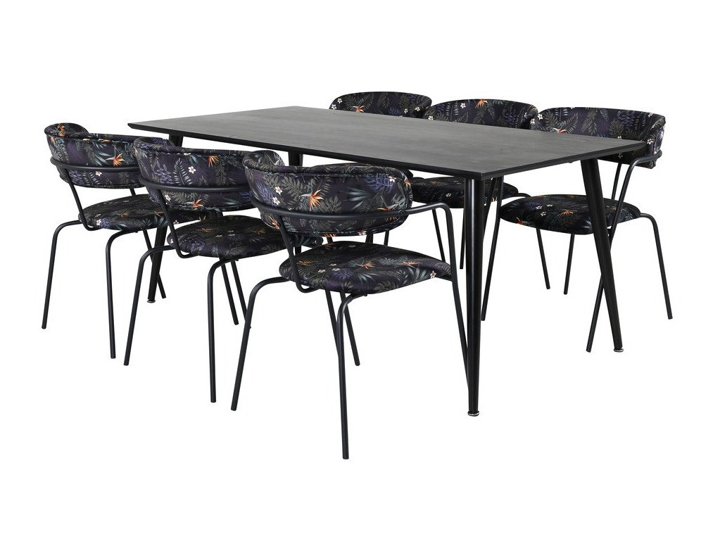 Ēdamistabas komplekts Dallas 2580 (Ziedu raksts + Melns)