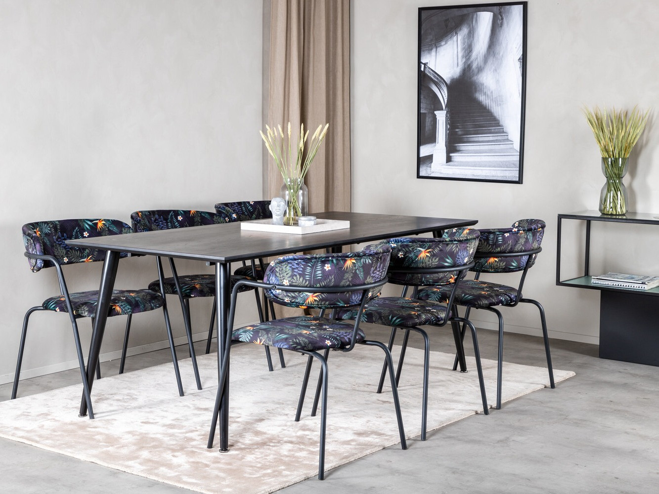 Обеденный гарнитур Dallas 2580 (Цветочный узор + Чёрный)